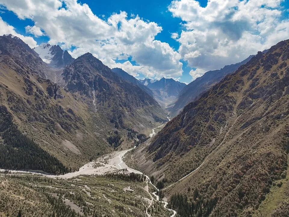 The Ala Archa gorge, a mountain valley in a national park south of Bishkek