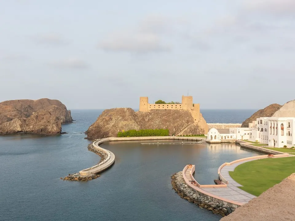 Al Jalali Fort on a rocky headland above the bay of Old Muscat